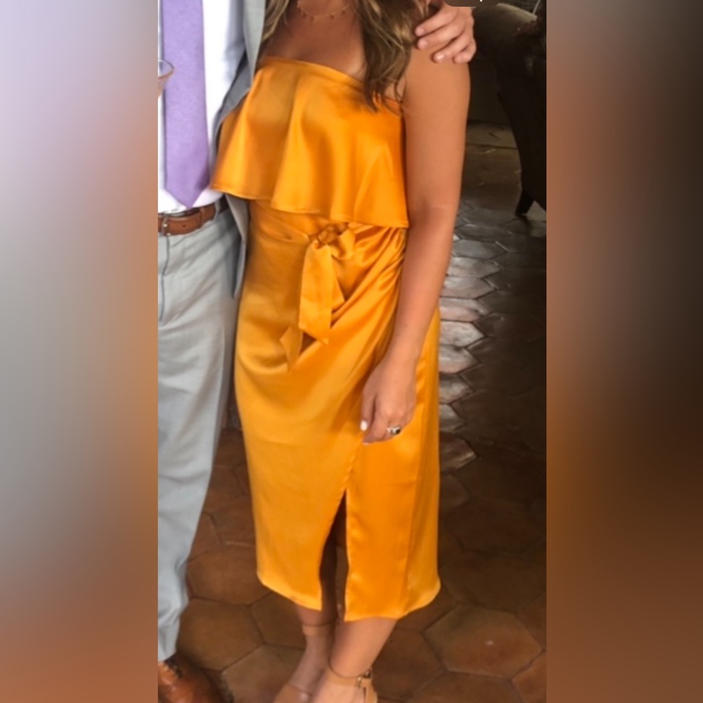 Chic Women's Orange Strapless Midi Dress